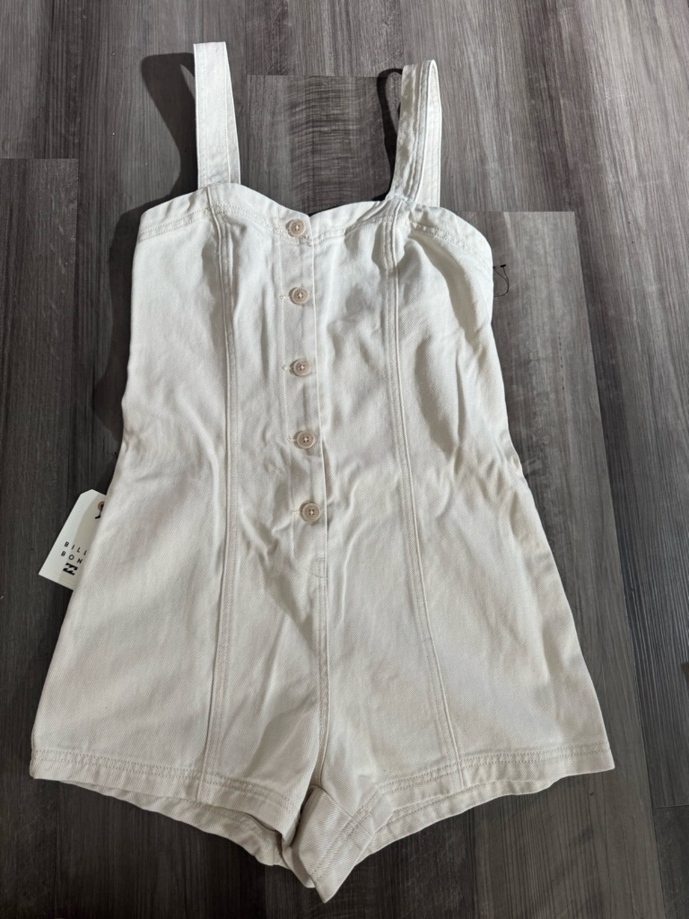 Billabong Women’s Cream Button-Front Denim Romper - Adjustable Straps
